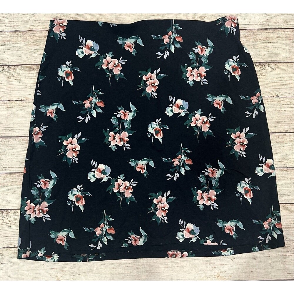 J. Jill Floral Skirt Navy Blue Rayon Blend Elastic Waist Women's Large Petite
